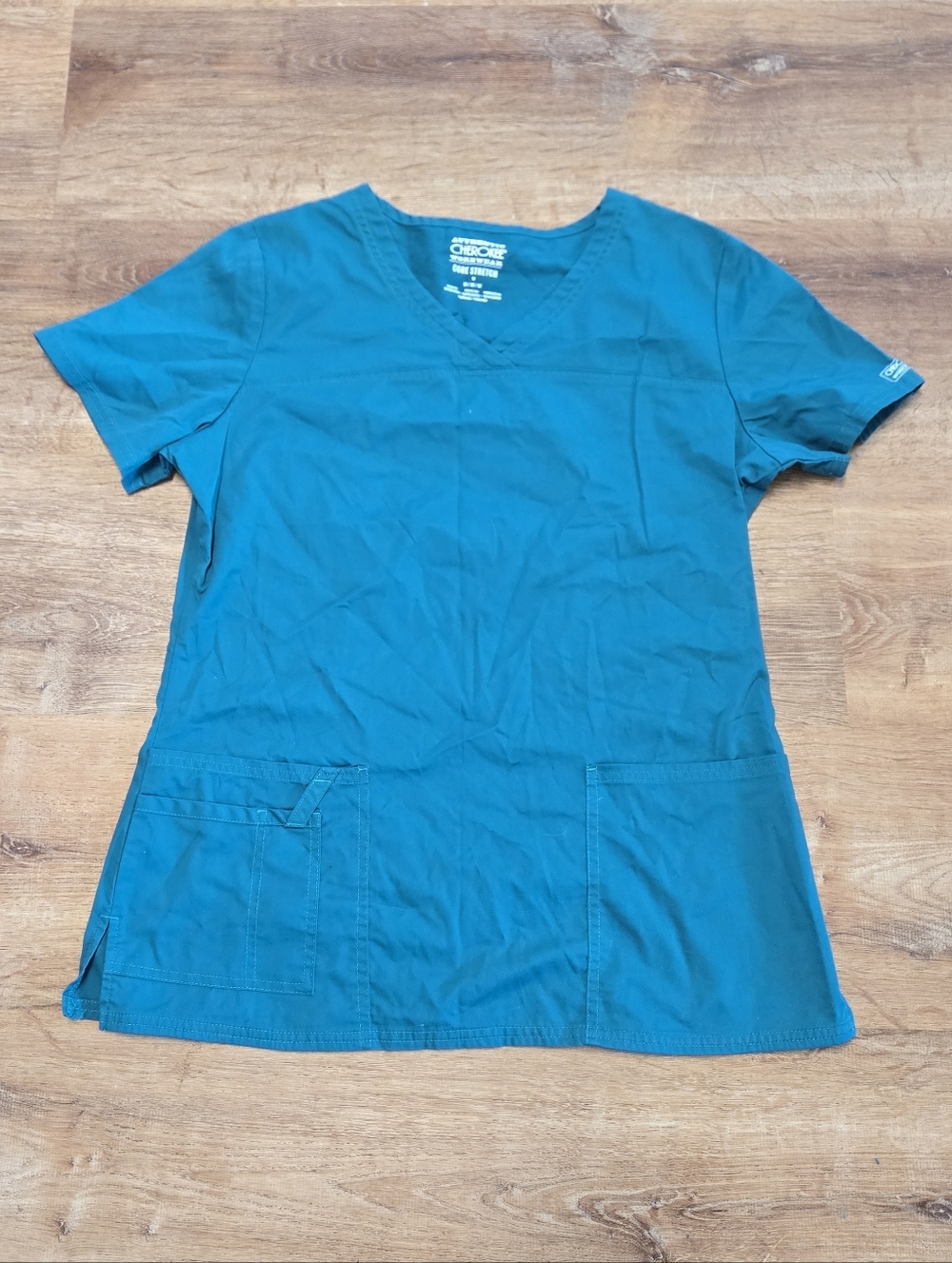 Cherokee Workwear Core Stretch  Teal V-Neck Scrub Top Medium Hunter Green HUNW